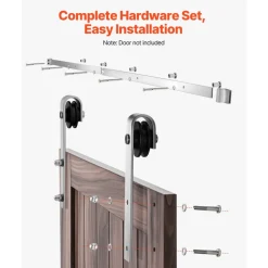 VEVOR 6FT Sliding Barn Door Hardware Kit, 330 LBS Weight Capacity, Compatible with 36 Inches Max Width & 1-3/8 to 1-3/4 Inches Thickness Single Sliding Barn Door, Durable Track & J-shape Roller Silver