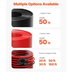 VEVOR 50FT Solar Panel Extension Cable, 10AWG Solar Extension Cable Wire with Female & Male Waterproof Connectors, 6mm² PV Cable for Home, Ship and RV Solar Panels, 50FT Black + 50FT Red (Set of 2)