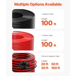 VEVOR 100FT Solar Panel Extension Cable, 10AWG Solar Extension Cable Wire with Female & Male Waterproof Connectors, 6mm² PV Cable for Home, Ship and RV Solar Panels, 100FT Black + 100FT Red (Set of 2)