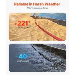 VEVOR 100FT Solar Panel Extension Cable, 10AWG Solar Extension Cable Wire with Female & Male Waterproof Connectors, 6mm² PV Cable for Home, Ship and RV Solar Panels, 100FT Black + 100FT Red (Set of 2)