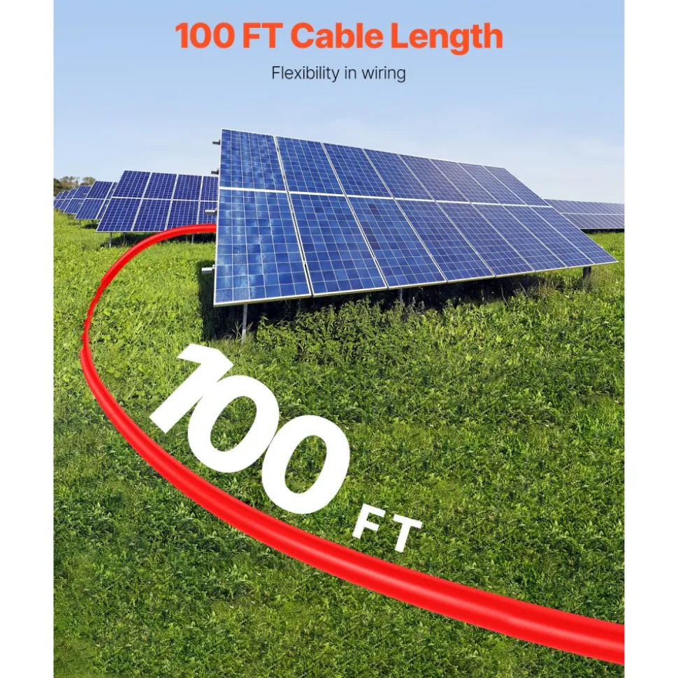 VEVOR 100FT Solar Panel Extension Cable, 10AWG Solar Extension Cable Wire with Female & Male Waterproof Connectors, 6mm² PV Cable for Home, Ship and RV Solar Panels, 100FT Black + 100FT Red (Set of 2)
