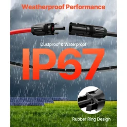 VEVOR 100FT Solar Panel Extension Cable, 10AWG Solar Extension Cable Wire with Female & Male Waterproof Connectors, 6mm² PV Cable for Home, Ship and RV Solar Panels, 100FT Black + 100FT Red (Set of 2)