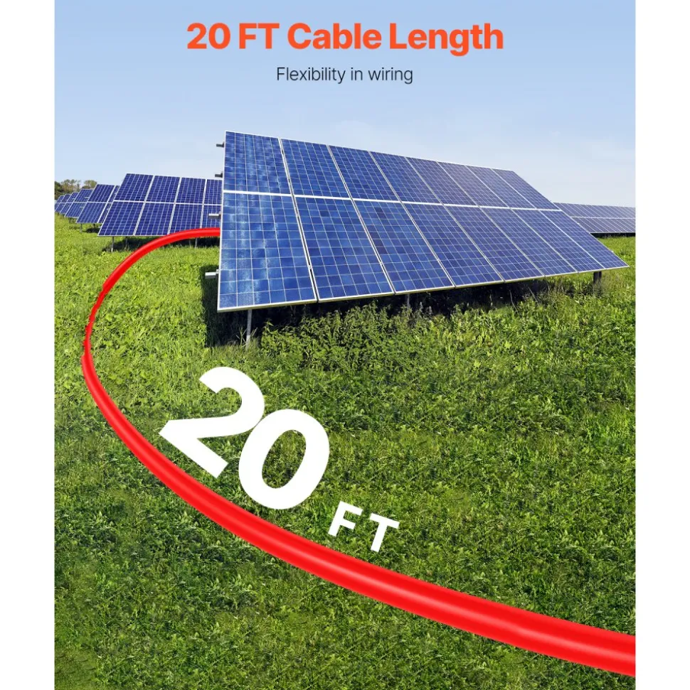 VEVOR 20FT Solar Panel Extension Cable, 10AWG Solar Extension Cable Wire with Female & Male Waterproof Connectors, 6mm² PV Cable for Home, Ship and RV Solar Panels, 20FT Black + 20FT Red (Set of 2)