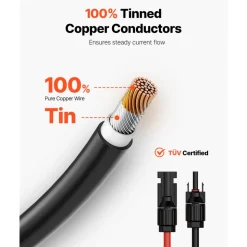 VEVOR 20FT Solar Panel Extension Cable, 10AWG Solar Extension Cable Wire with Female & Male Waterproof Connectors, 6mm² PV Cable for Home, Ship and RV Solar Panels, 20FT Black + 20FT Red (Set of 2)