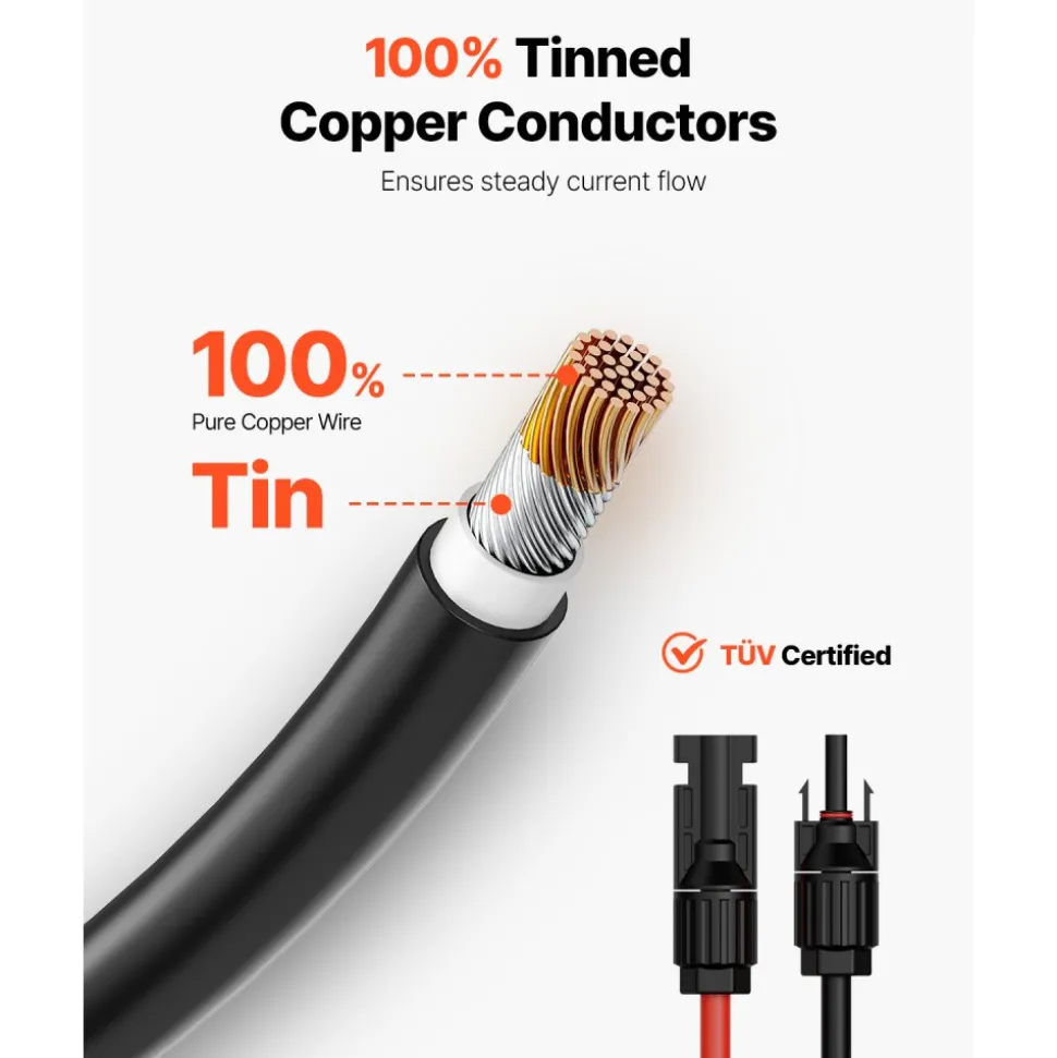 VEVOR 20FT Solar Panel Extension Cable, 10AWG Solar Extension Cable Wire with Female & Male Waterproof Connectors, 6mm² PV Cable for Home, Ship and RV Solar Panels, 20FT Black + 20FT Red (Set of 2)