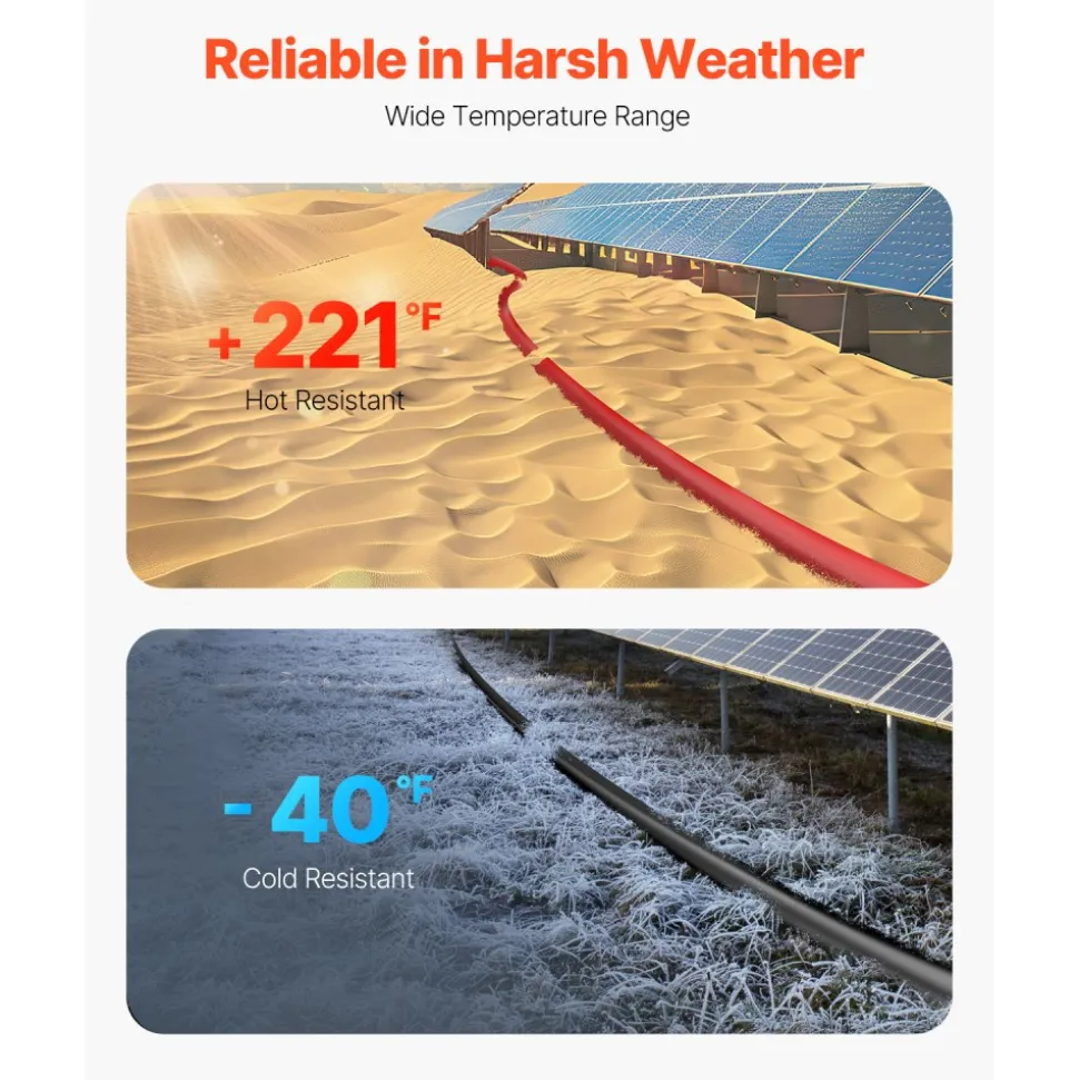 VEVOR 20FT Solar Panel Extension Cable, 10AWG Solar Extension Cable Wire with Female & Male Waterproof Connectors, 6mm² PV Cable for Home, Ship and RV Solar Panels, 20FT Black + 20FT Red (Set of 2)