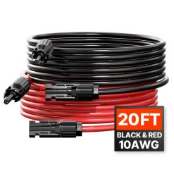 VEVOR 20FT Solar Panel Extension Cable, 10AWG Solar Extension Cable Wire with Female & Male Waterproof Connectors, 6mm² PV Cable for Home, Ship and RV Solar Panels, 20FT Black + 20FT Red (Set of 2)