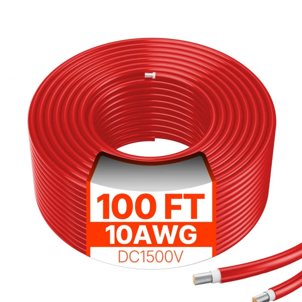VEVOR 100FT Solar Panel Extension Cable 10AWG Waterproof PV 6mm² Cable Red
