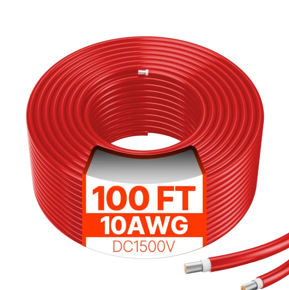 VEVOR 100FT Solar Panel Extension Cable 10AWG Waterproof PV 6mm² Cable Red