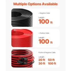 VEVOR 100FT Solar Panel Extension Cable 10AWG Waterproof PV 6mm² Cable Red