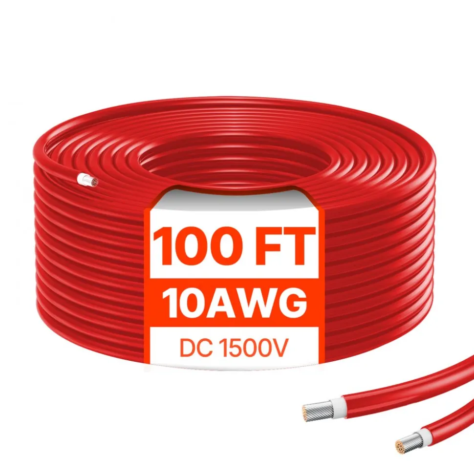 VEVOR 100FT Solar Panel Extension Cable 10AWG Waterproof PV 6mm² Cable Red