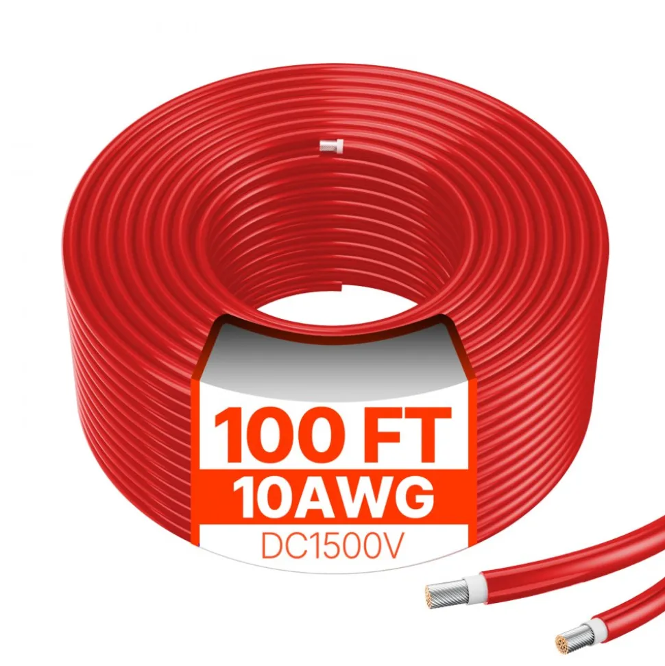 VEVOR 100FT Solar Panel Extension Cable 10AWG Waterproof PV 6mm² Cable Red
