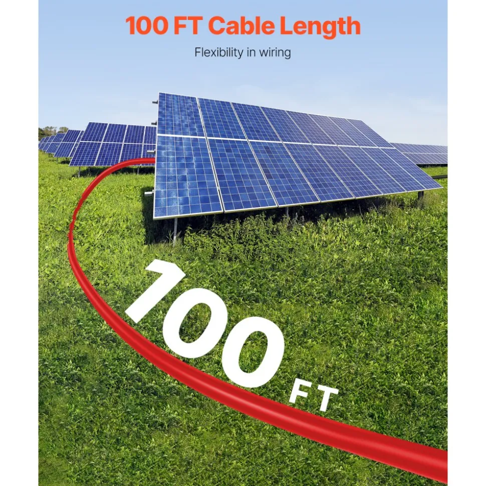 VEVOR 100FT Solar Panel Extension Cable 10AWG Waterproof PV 6mm² Cable Red