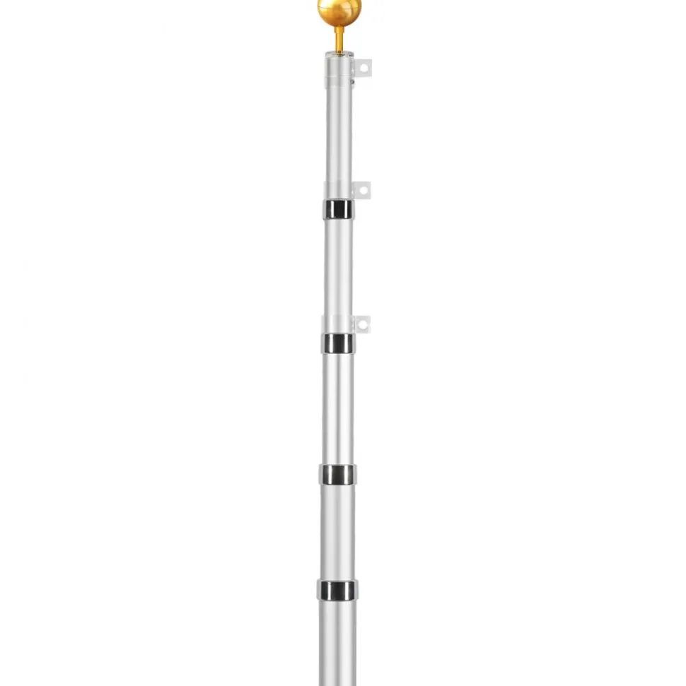 VEVOR 20FT Telescoping Flag pole Kit, Heavy Duty Aluminum Alloy in Ground Flag Poles for Outside, 3 Display Modes Flagpole with 3x5 American Flag, Professional Accessories, Silver