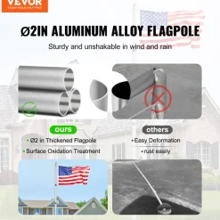 VEVOR 25FT Telescoping Flag pole Kit, Heavy Duty Aluminum Alloy in Ground Flag Poles for Outside, 3 Display Modes Flagpole with 3x5 American Flag, Professional Accessories, Silver