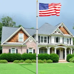 VEVOR 25FT Telescoping Flag pole Kit, Heavy Duty Aluminum Alloy in Ground Flag Poles for Outside, 3 Display Modes Flagpole with 3x5 American Flag, Professional Accessories, Silver