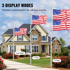 VEVOR 25FT Telescoping Flag pole Kit, Heavy Duty Aluminum Alloy in Ground Flag Poles for Outside, 3 Display Modes Flagpole with 3x5 American Flag, Professional Accessories, Silver