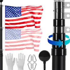 VEVOR 20FT Telescoping Flag pole Kit, Heavy Duty Aluminum Alloy in Ground Flag Poles for Outside, 3 Display Modes Flagpole with 3x5 American Flag, Professional Accessories, Black