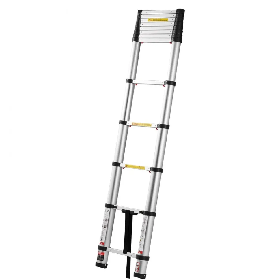 VEVOR 12.5ft Telescoping Ladder, Aluminum Lightweight Multi-Purpose Collapsible Extension, One-Touch Retraction Ladder, Heavy Duty 330LBS Max Capacity with Non-Slip Feet, for Home, Outdoor Work, Loft