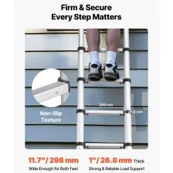 VEVOR 12.5ft Telescoping Ladder, Aluminum Lightweight Multi-Purpose Collapsible Extension, One-Touch Retraction Ladder, Heavy Duty 330LBS Max Capacity with Non-Slip Feet, for Home, Outdoor Work, Loft