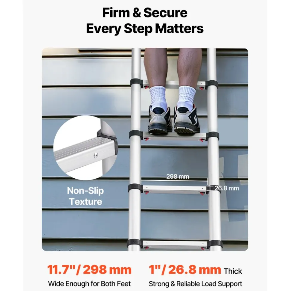 VEVOR 12.5ft Telescoping Ladder, Aluminum Lightweight Multi-Purpose Collapsible Extension, One-Touch Retraction Ladder, Heavy Duty 330LBS Max Capacity with Non-Slip Feet, for Home, Outdoor Work, Loft