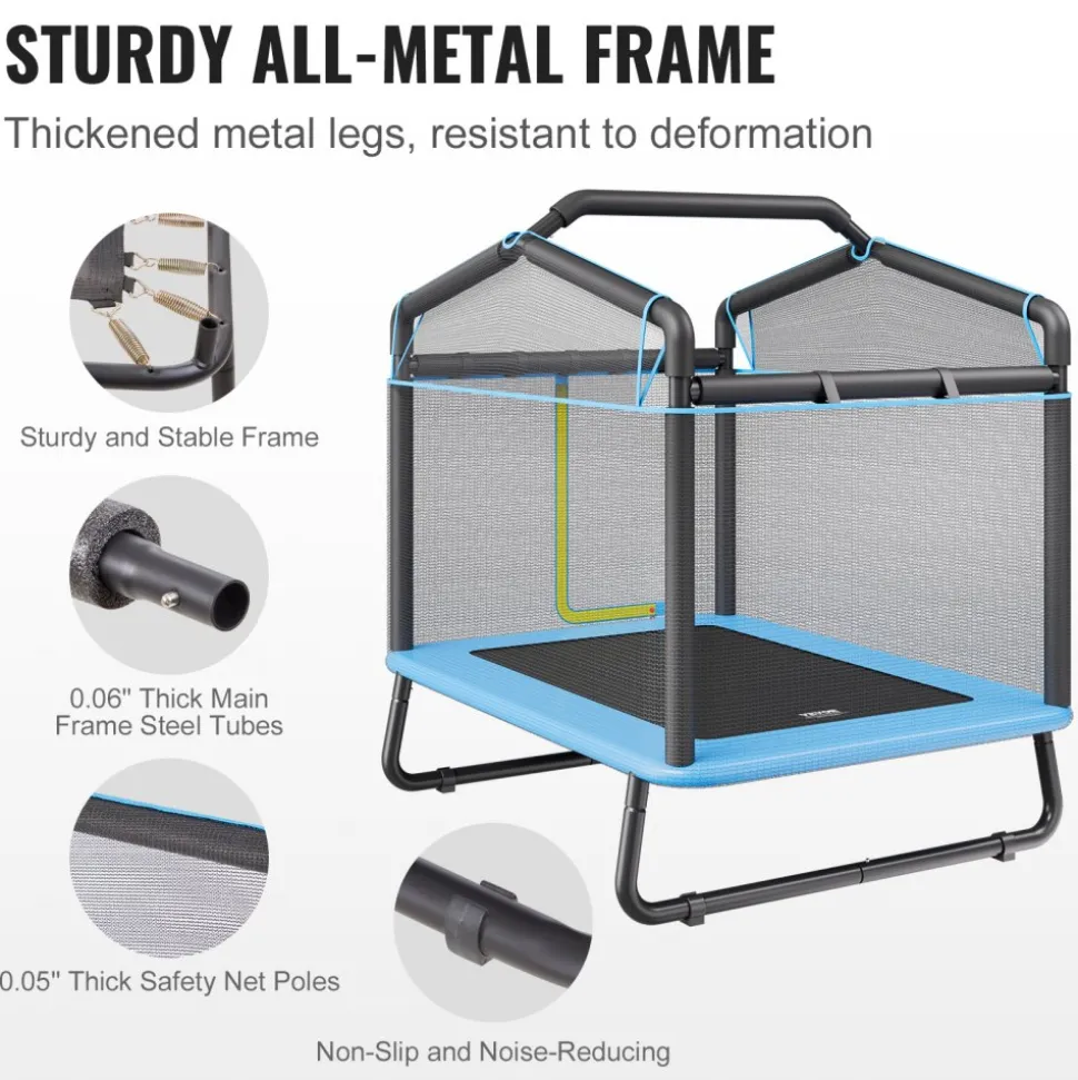 VEVOR 6FT Trampoline for Kids, 72" Indoor/Outdoor Toddlers Trampoline, Mini Baby Trampoline with Safety Enclosure Net, Gymnastics Bar, Hammock, Recreational Trampoline Birthday Gift for 3+ Years Kids