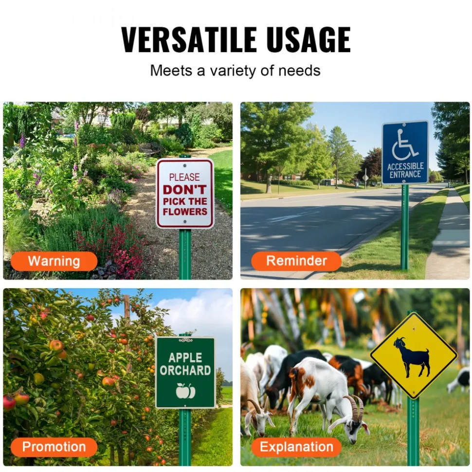 VEVOR 6FT U-Channel Sign Post, 4Pack Green Heavy Duty Steel Fixed Fence Post, Steel Fence U-Channel Sign for Garden, Courtyard, Farm or Traffic Intersection
