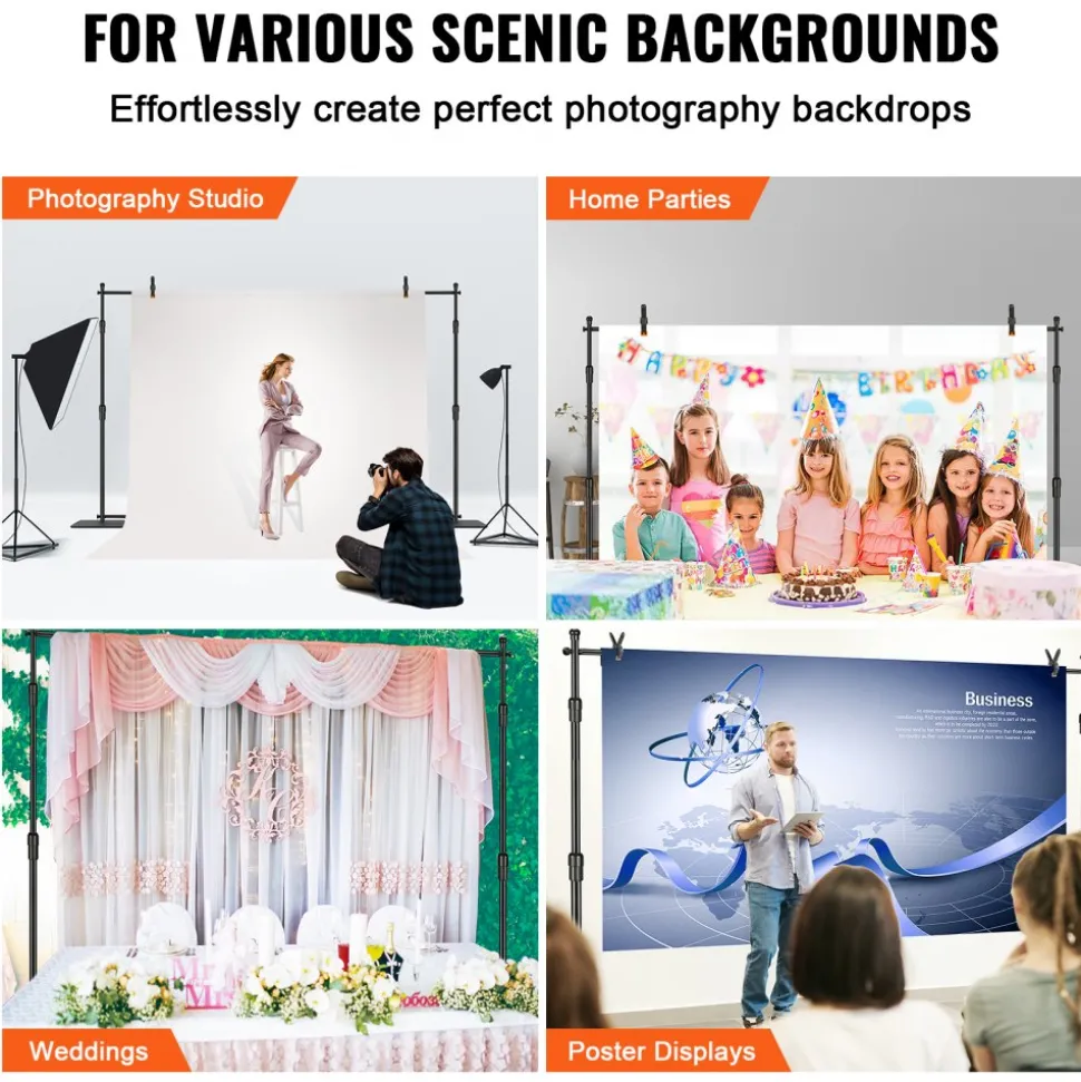 VEVOR 10ft x 10ft Pipe and Drape Kit, Heavy Duty Backdrop Stand with Carbon Steel Base, Adjustable Backdrop Support with 6 Clamps and A Carry Bag for Wedding, Party, Event, Photography, and Exhibition