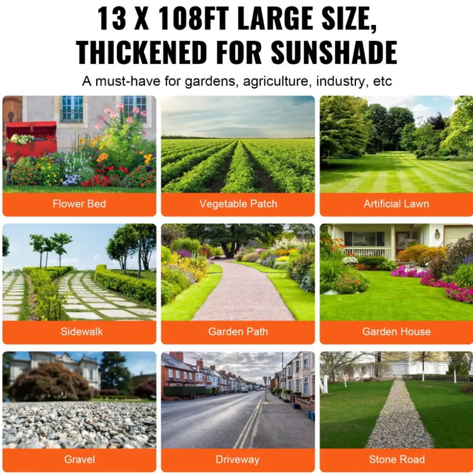 VEVOR 13FTx108FT Premium Heavy Duty Weed Barrier Landscape Fabric, 5OZ Woven Geotextile Fabric Under Gravel, High Permeability for Weed Blocker Weed Mat, Driveway Fabric, Weed Control Garden Cloth