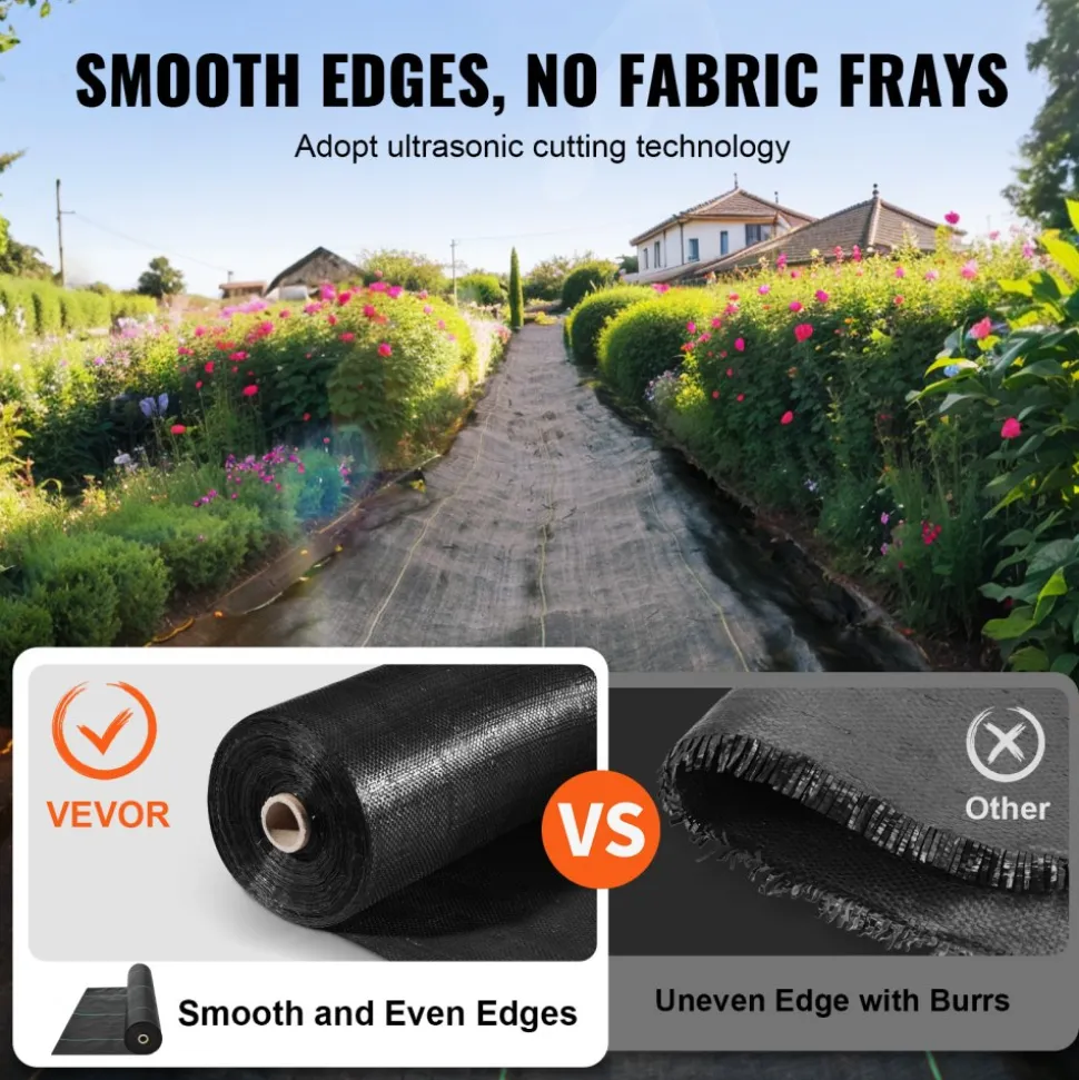 VEVOR 13FTx108FT Premium Heavy Duty Weed Barrier Landscape Fabric, 5OZ Woven Geotextile Fabric Under Gravel, High Permeability for Weed Blocker Weed Mat, Driveway Fabric, Weed Control Garden Cloth