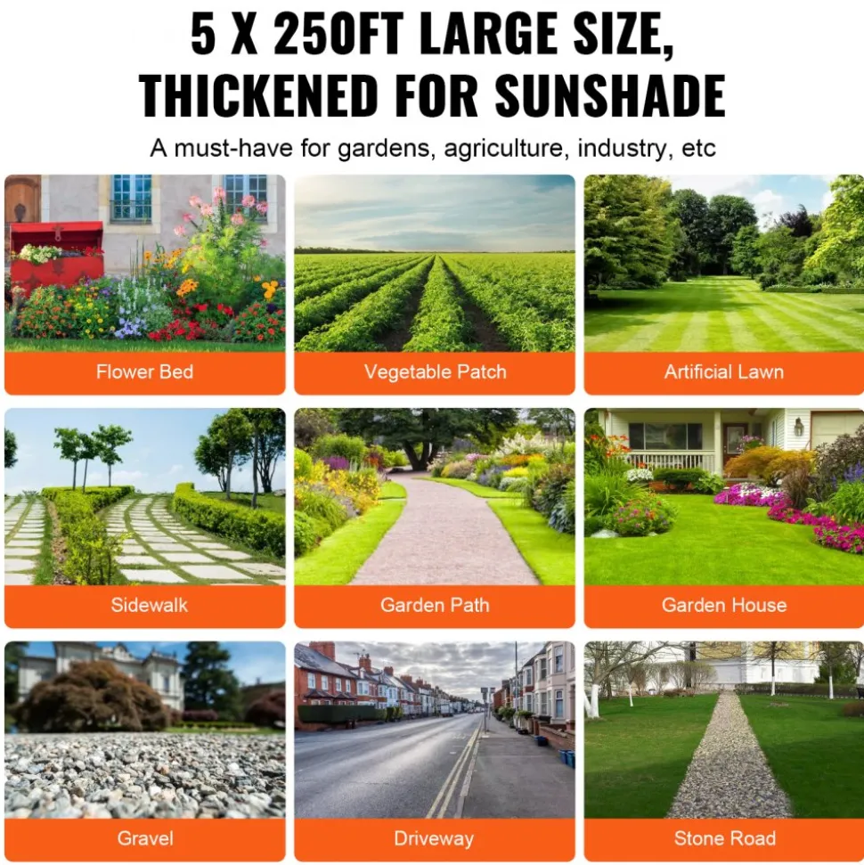 VEVOR 5FTx250FT Premium Heavy Duty Weed Barrier Landscape Fabric, 5OZ Woven Geotextile Fabric Under Gravel, High Permeability for Weed Blocker Weed Mat, Driveway Fabric, Weed Control Garden Cloth