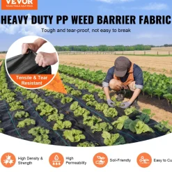 VEVOR 13FTx60FT Premium Heavy Duty Weed Barrier Landscape Fabric, 5OZ Woven Geotextile Fabric Under Gravel, High Permeability for Weed Blocker Weed Mat, Driveway Fabric, Weed Control Garden Cloth