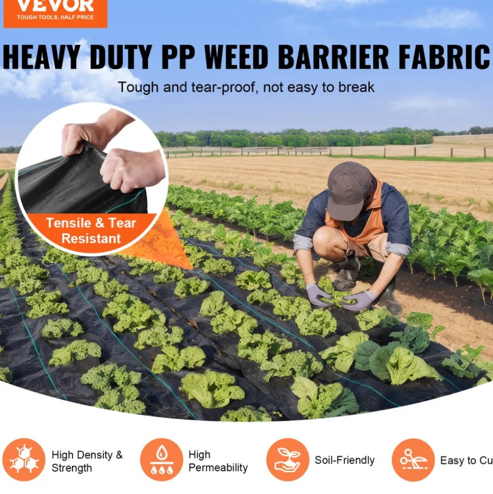 VEVOR 13FTx60FT Premium Heavy Duty Weed Barrier Landscape Fabric, 5OZ Woven Geotextile Fabric Under Gravel, High Permeability for Weed Blocker Weed Mat, Driveway Fabric, Weed Control Garden Cloth
