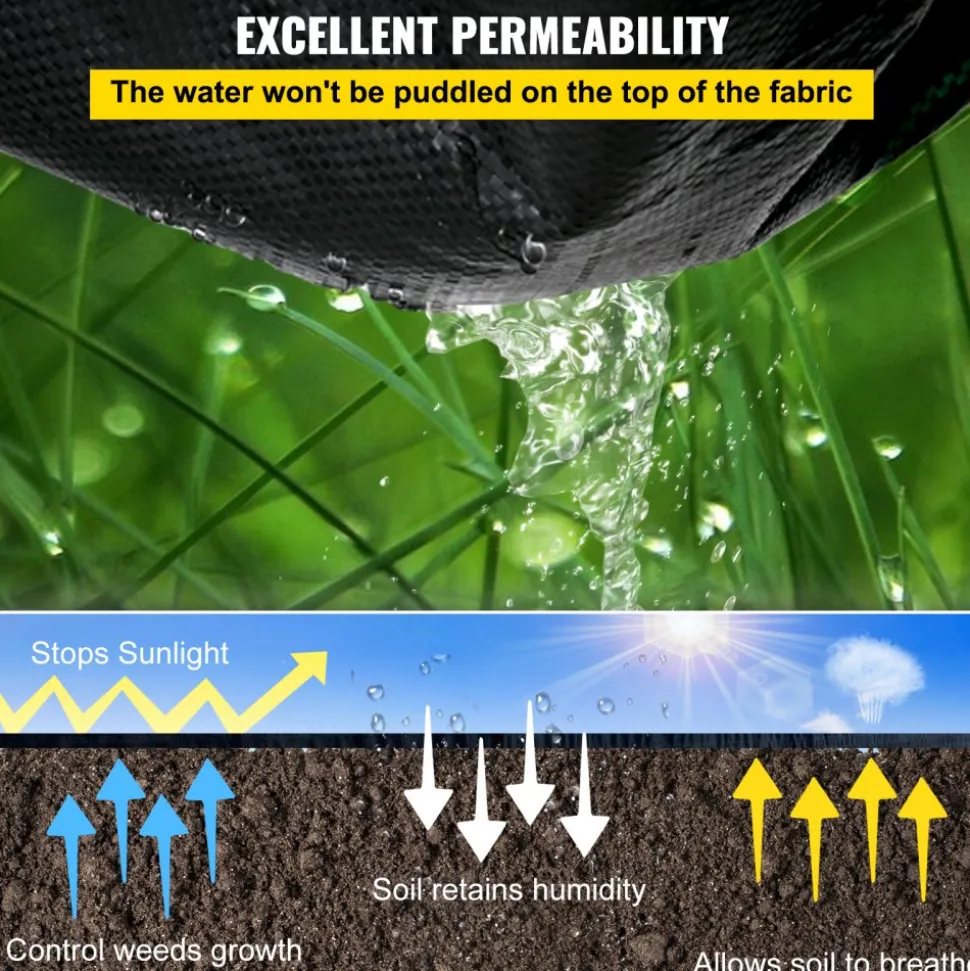 VEVOR 6.5FTx300FT Premium Weed Barrier Fabric Heavy Duty 3.2OZ, Woven Weed Control Fabric, High Permeability Good for Flower Bed, Geotextile Fabric for Underlayment, Polyethylene Ground Cover