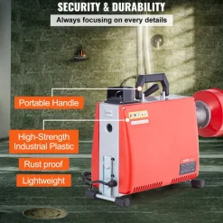 VEVOR 66FT x 5/8 Inch Drain Cleaner Machine, 250W Electric Sewer Snake Auger Manual Feed - with 7 Cutters, 2 Steel Cables (66' x 5/8