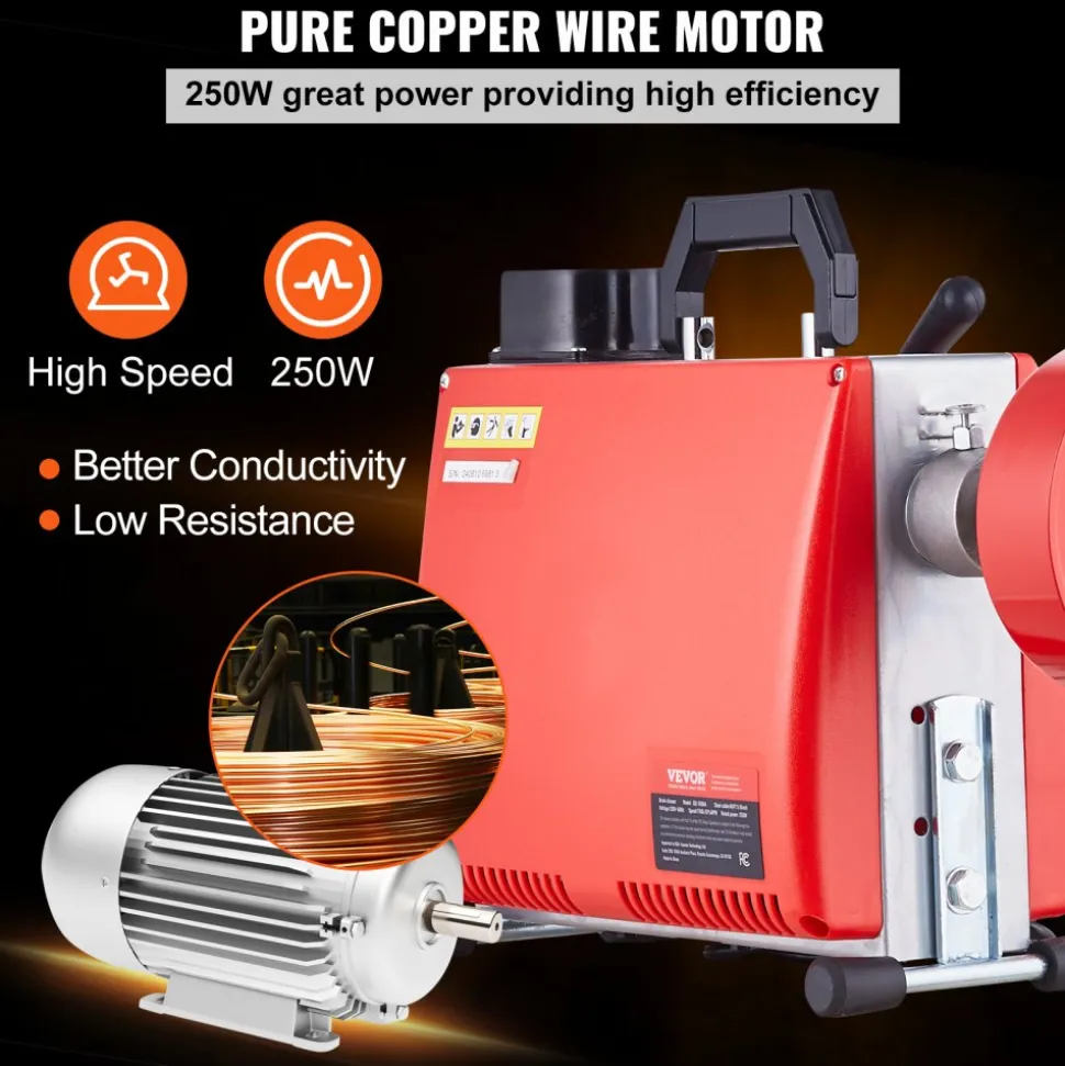VEVOR 66FT x 5/8 Inch Drain Cleaner Machine, 250W Electric Sewer Snake Auger Manual Feed - with 7 Cutters, 2 Steel Cables (66' x 5/8" and 15' x 3/8")& CW/CCW Control for 1.6" to 4" Pipes