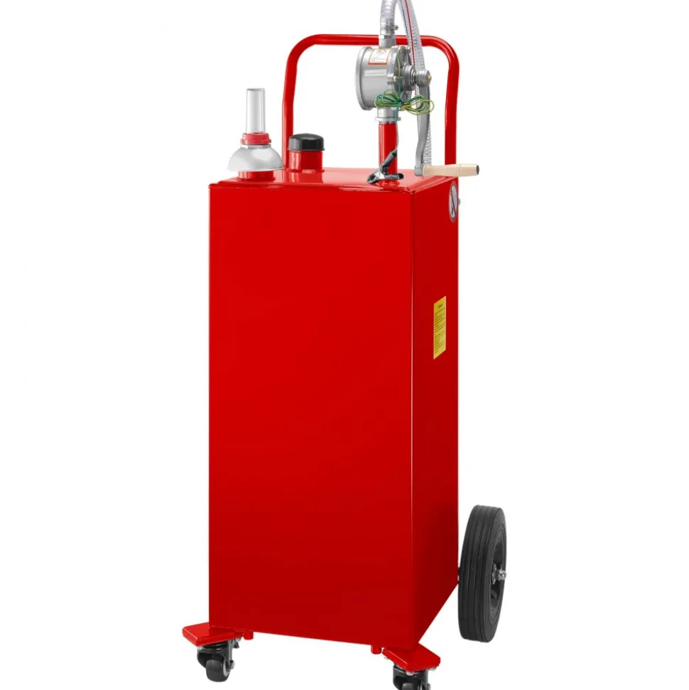 VEVOR Fuel Caddy, 35 Gallon, Gas Storage Tank on 4 Wheels, with Manuel Transfer Pump, Gasoline Diesel Fuel Container for Cars, Lawn Mowers, ATVs, Boats, More, Red