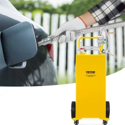 VEVOR Fuel Caddy, 35 Gallon, Gas Storage Tank on 4 Wheels, with Manuel Transfer Pump, Gasoline Diesel Fuel Container for Cars, Lawn Mowers, ATVs, Boats, More, Yellow