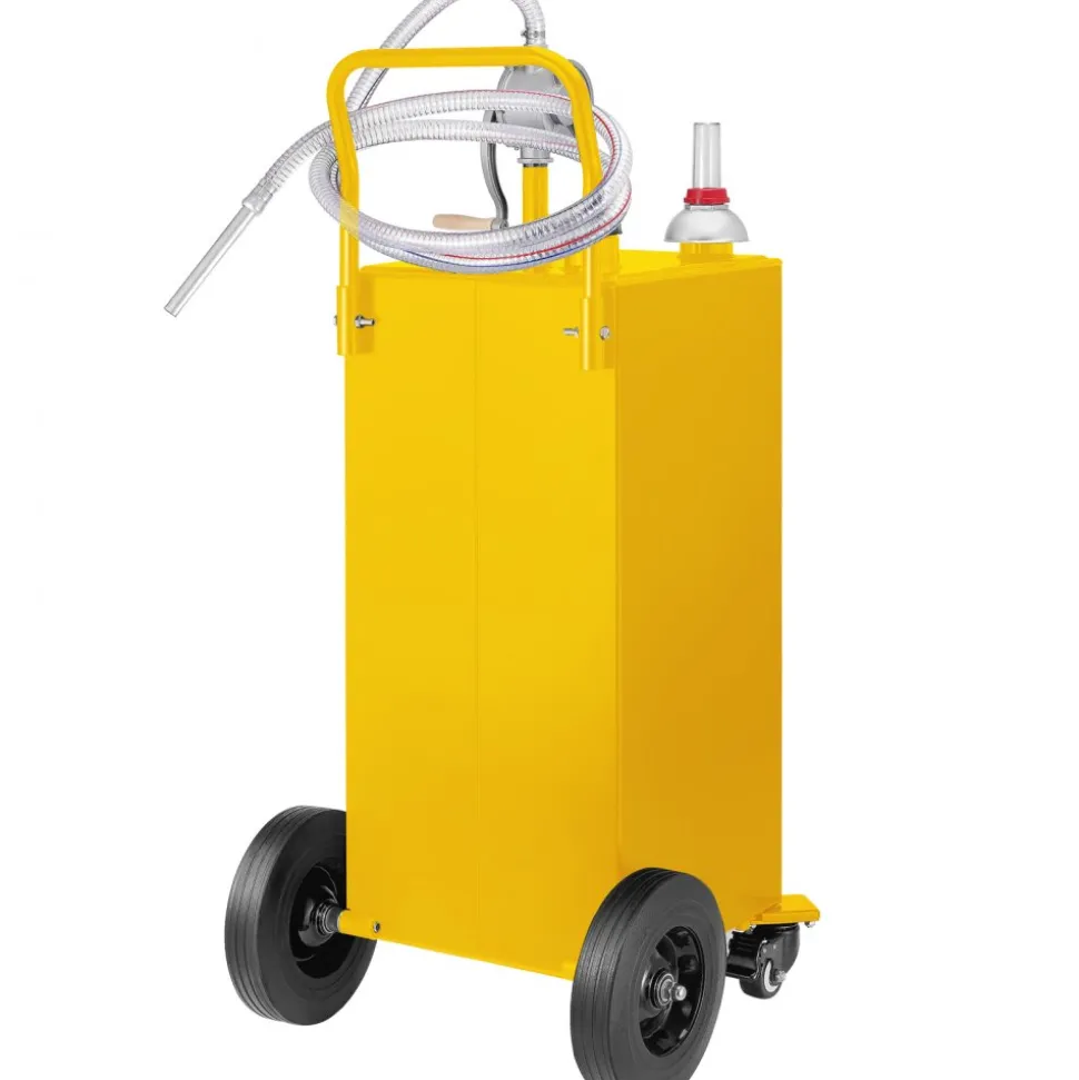 VEVOR Fuel Caddy, 35 Gallon, Gas Storage Tank on 4 Wheels, with Manuel Transfer Pump, Gasoline Diesel Fuel Container for Cars, Lawn Mowers, ATVs, Boats, More, Yellow