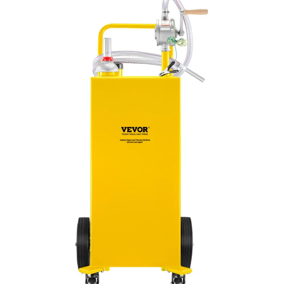 VEVOR Fuel Caddy, 35 Gallon, Gas Storage Tank on 4 Wheels, with Manuel Transfer Pump, Gasoline Diesel Fuel Container for Cars, Lawn Mowers, ATVs, Boats, More, Yellow