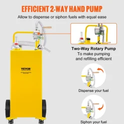 VEVOR Fuel Caddy, 35 Gallon, Gas Storage Tank on 4 Wheels, with Manuel Transfer Pump, Gasoline Diesel Fuel Container for Cars, Lawn Mowers, ATVs, Boats, More, Yellow