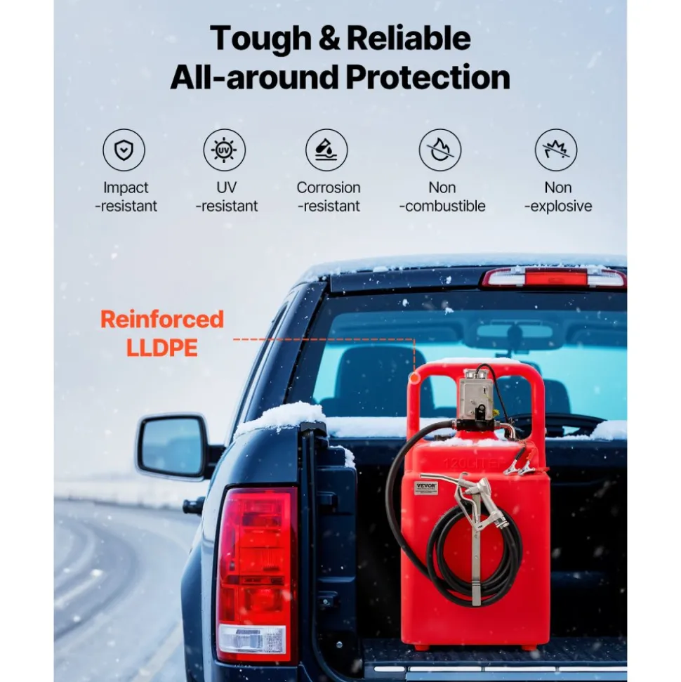VEVOR Fuel Caddy, 32 Gallon, Portable Fuel Tank with 12V DC 15 GPM Electric Fuel Transfer Pump, 13 ft Delivery Hose & Aluminum Alloy Manual Nozzle, Gas Caddy for Motorboats, ATVs, Diesel & Gasoline