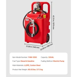 VEVOR Fuel Caddy, 32 Gallon, Portable Fuel Tank with 12V DC 15 GPM Electric Fuel Transfer Pump, 13 ft Delivery Hose & Aluminum Alloy Manual Nozzle, Gas Caddy for Motorboats, ATVs, Diesel & Gasoline