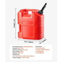 VEVOR Fuel Container, 5 Gallon, Gas Tank with Spout & Clear Scale, 15 L/min Max Flow Rate, Secure & Leak-proof, Portable Flat Fluid Container for Most Cars Motorcycle ATV UTV, Red, 2 Packs