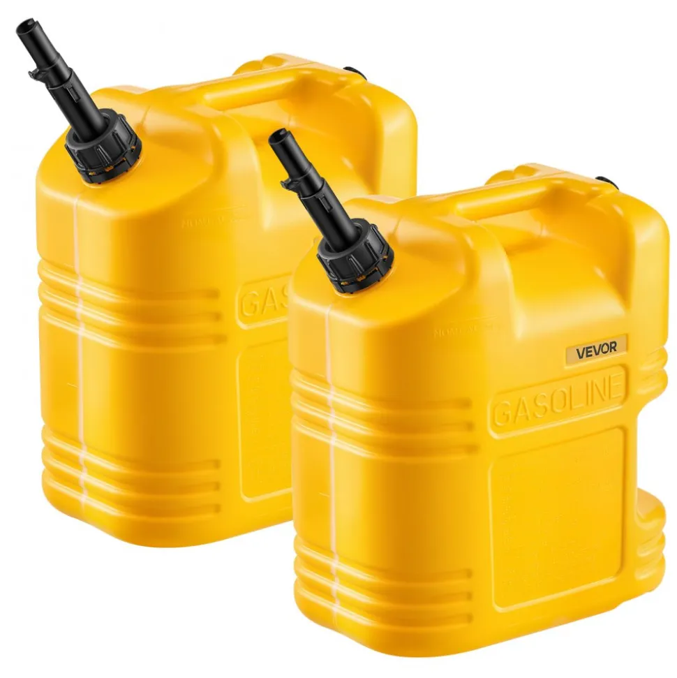 VEVOR Fuel Container, 5 Gallon, Gas Tank with Spout & Clear Scale, 15 L/min Max Flow Rate, Secure & Leak-proof, Portable Flat Fluid Container for Most Cars Motorcycle SUV ATV UTV, Yellow, 2 Packs