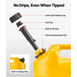 VEVOR Fuel Container, 5 Gallon, Gas Tank with Spout & Clear Scale, 15 L/min Max Flow Rate, Secure & Leak-proof, Portable Flat Fluid Container for Most Cars Motorcycle SUV ATV UTV, Yellow, 1 Pack