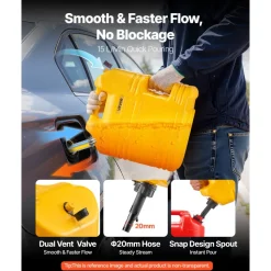 VEVOR Fuel Container, 5 Gallon, Gas Tank with Spout & Clear Scale, 15 L/min Max Flow Rate, Secure & Leak-proof, Portable Flat Fluid Container for Most Cars Motorcycle SUV ATV UTV, Yellow, 1 Pack
