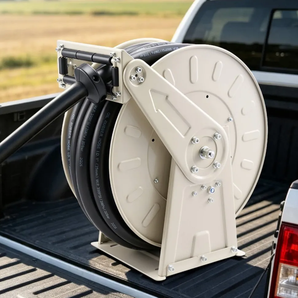 VEVOR Fuel Hose Reel, 1 inch x 50 ft Retractable, Spring Driven Auto Swivel Rewind, 300 PSI, Heavy-Duty Carbon Steel Construction with Industrial Grade Rubber Hose, for Diesel Fuel, Kerosene