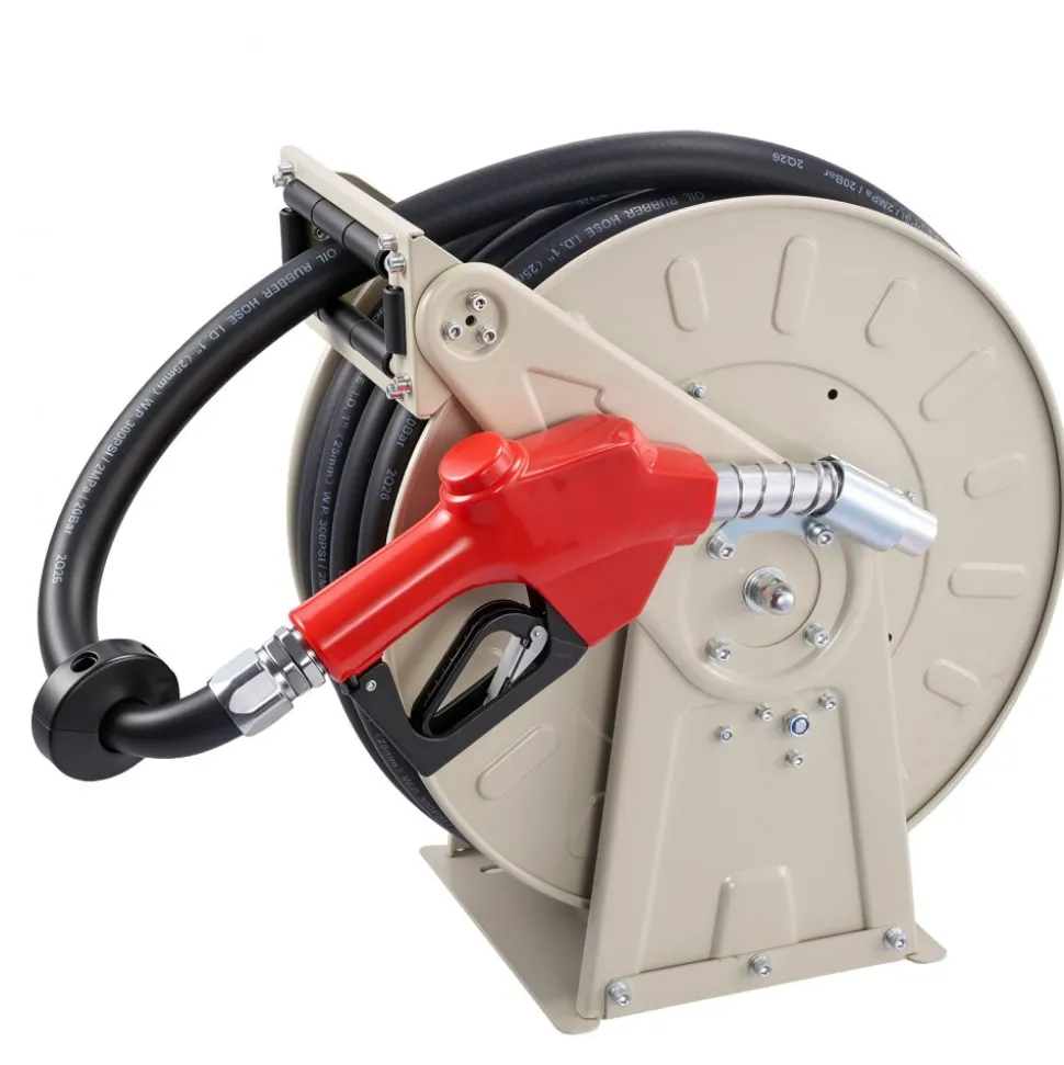VEVOR Fuel Hose Reel, 1 inch x 50 ft Retractable, Spring Driven Auto Swivel Rewind, 300 PSI, Heavy-Duty Carbon Steel Construction with Industrial Grade Rubber Hose, for Diesel Fuel, Kerosene