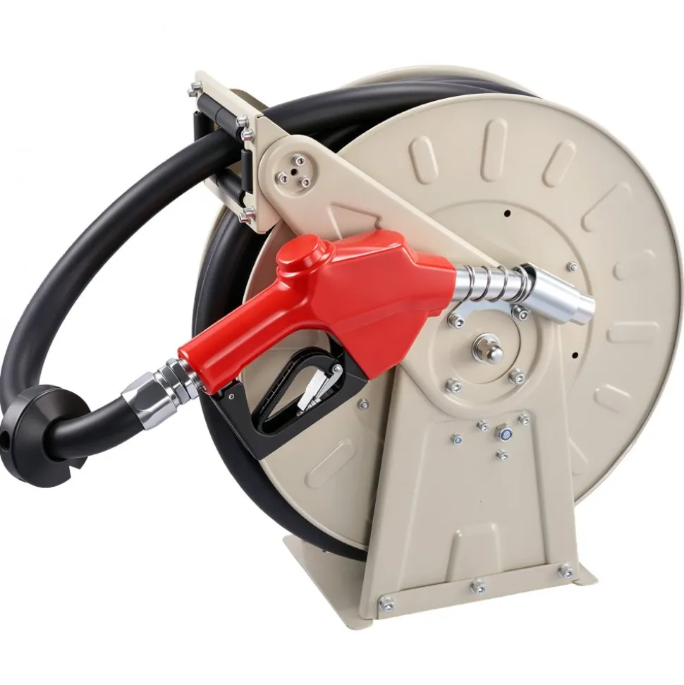 VEVOR Fuel Hose Reel, 1 inch x 33 ft Retractable, Spring Driven Auto Swivel Rewind, 300 PSI, Heavy-Duty Carbon Steel Construction with Industrial Grade Rubber Hose, for Diesel Fuel, Kerosene